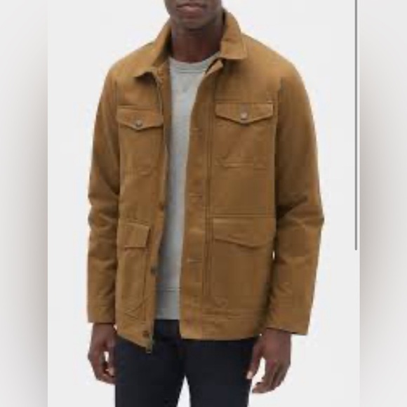 Gap Men’s Field Jacket Utility Coat Canvas Khaki Pockets Lined Cotton Military L - Picture 1 of 8